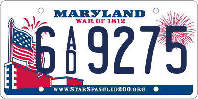 MD license plate 6AD9275