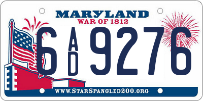 MD license plate 6AD9276