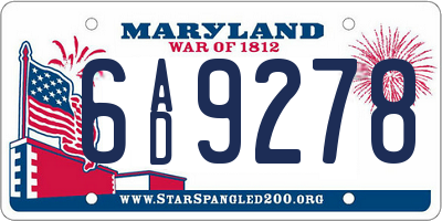MD license plate 6AD9278