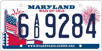 MD license plate 6AD9284