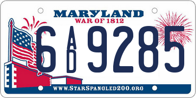 MD license plate 6AD9285