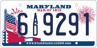 MD license plate 6AD9291