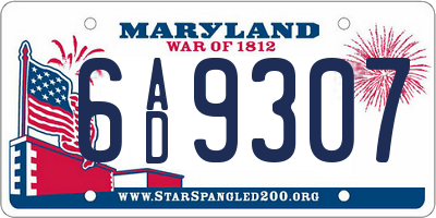 MD license plate 6AD9307
