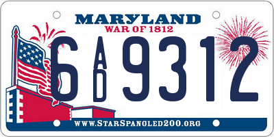 MD license plate 6AD9312