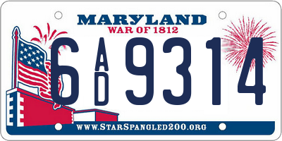 MD license plate 6AD9314