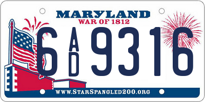 MD license plate 6AD9316