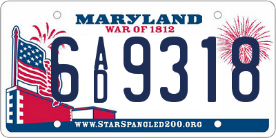 MD license plate 6AD9318