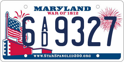MD license plate 6AD9327