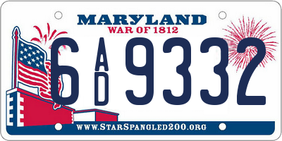 MD license plate 6AD9332