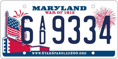 MD license plate 6AD9334