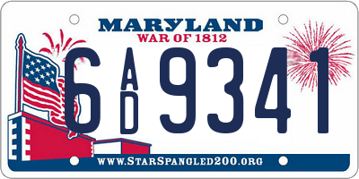 MD license plate 6AD9341