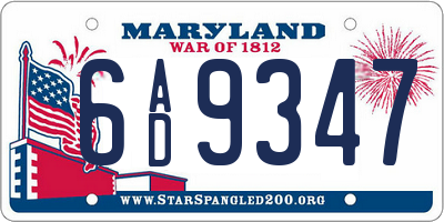 MD license plate 6AD9347