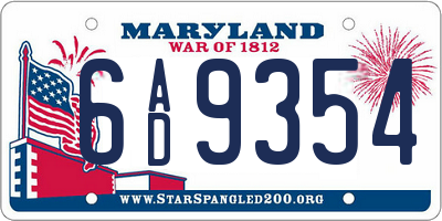 MD license plate 6AD9354