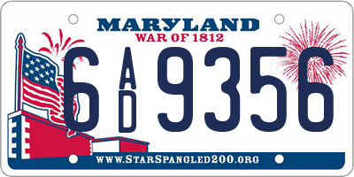 MD license plate 6AD9356