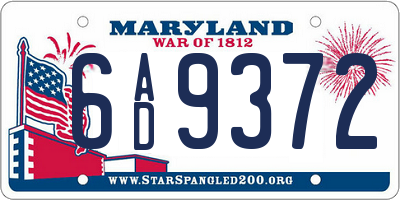 MD license plate 6AD9372