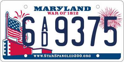 MD license plate 6AD9375