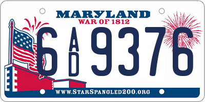 MD license plate 6AD9376