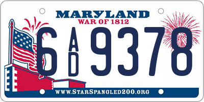 MD license plate 6AD9378
