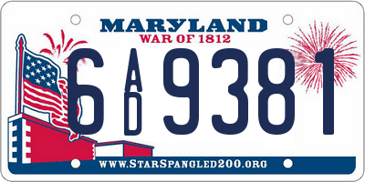 MD license plate 6AD9381