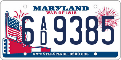 MD license plate 6AD9385