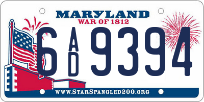 MD license plate 6AD9394