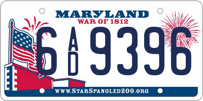 MD license plate 6AD9396