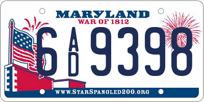 MD license plate 6AD9398