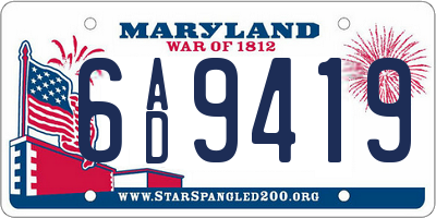 MD license plate 6AD9419