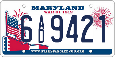 MD license plate 6AD9421