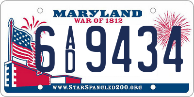 MD license plate 6AD9434