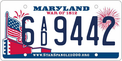 MD license plate 6AD9442