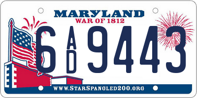 MD license plate 6AD9443