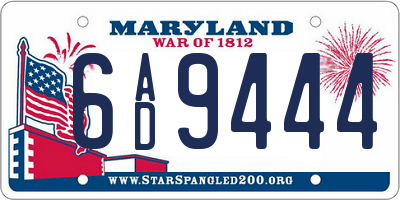 MD license plate 6AD9444