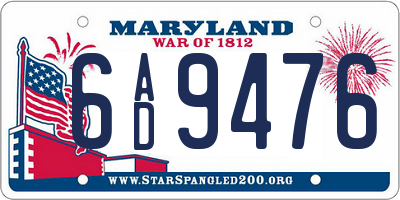 MD license plate 6AD9476