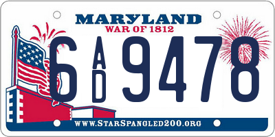 MD license plate 6AD9478
