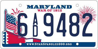 MD license plate 6AD9482