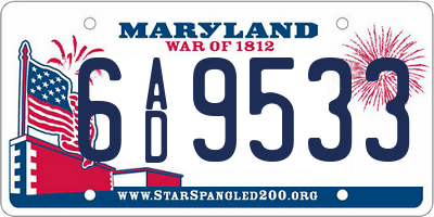 MD license plate 6AD9533