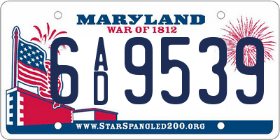 MD license plate 6AD9539