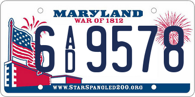 MD license plate 6AD9578