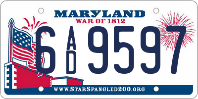 MD license plate 6AD9597