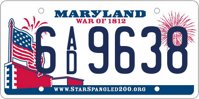 MD license plate 6AD9638
