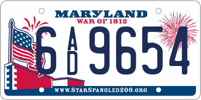 MD license plate 6AD9654