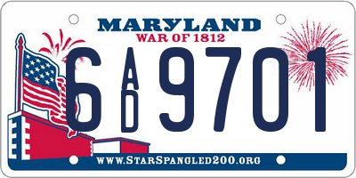 MD license plate 6AD9701