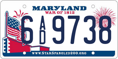 MD license plate 6AD9738