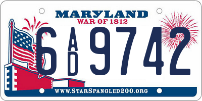 MD license plate 6AD9742