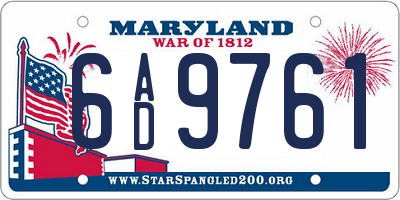 MD license plate 6AD9761