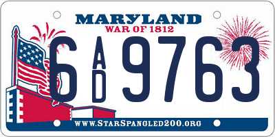 MD license plate 6AD9763