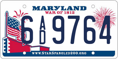 MD license plate 6AD9764