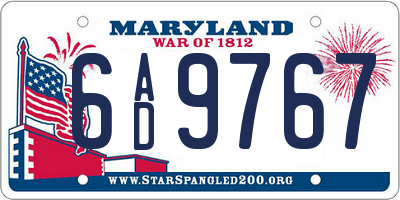 MD license plate 6AD9767