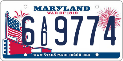 MD license plate 6AD9774